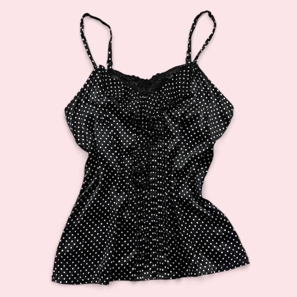 White House Black Market Women's Silk Blend Black and White Polka Dot Tank Top